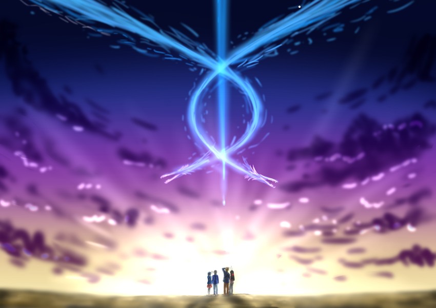 miyamizu mitsuha, tachibana taki, amano hina, morishima hodaka, and ghidorah (godzilla and 3 more) drawn by jangogk87