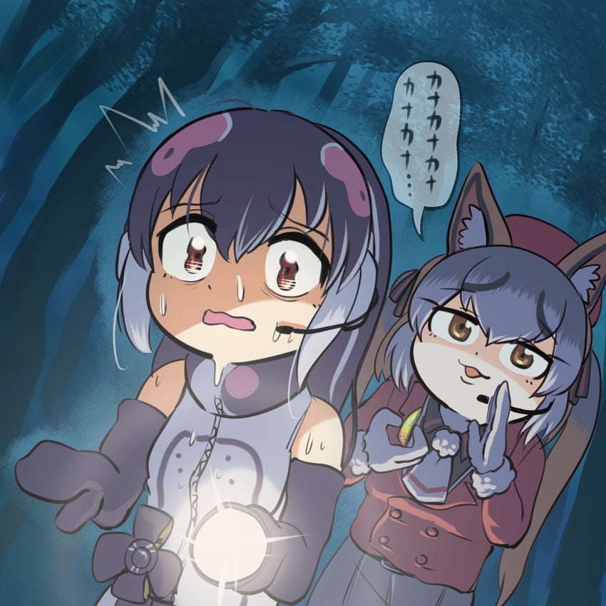 island fox and african penguin (kemono friends and 1 more) drawn by mcgunngu
