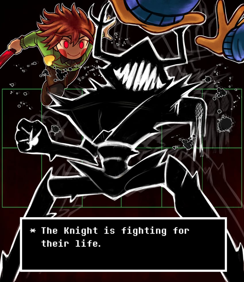 frisk, chara, and roaring knight (dragon ball and 3 more) drawn by majindoodles