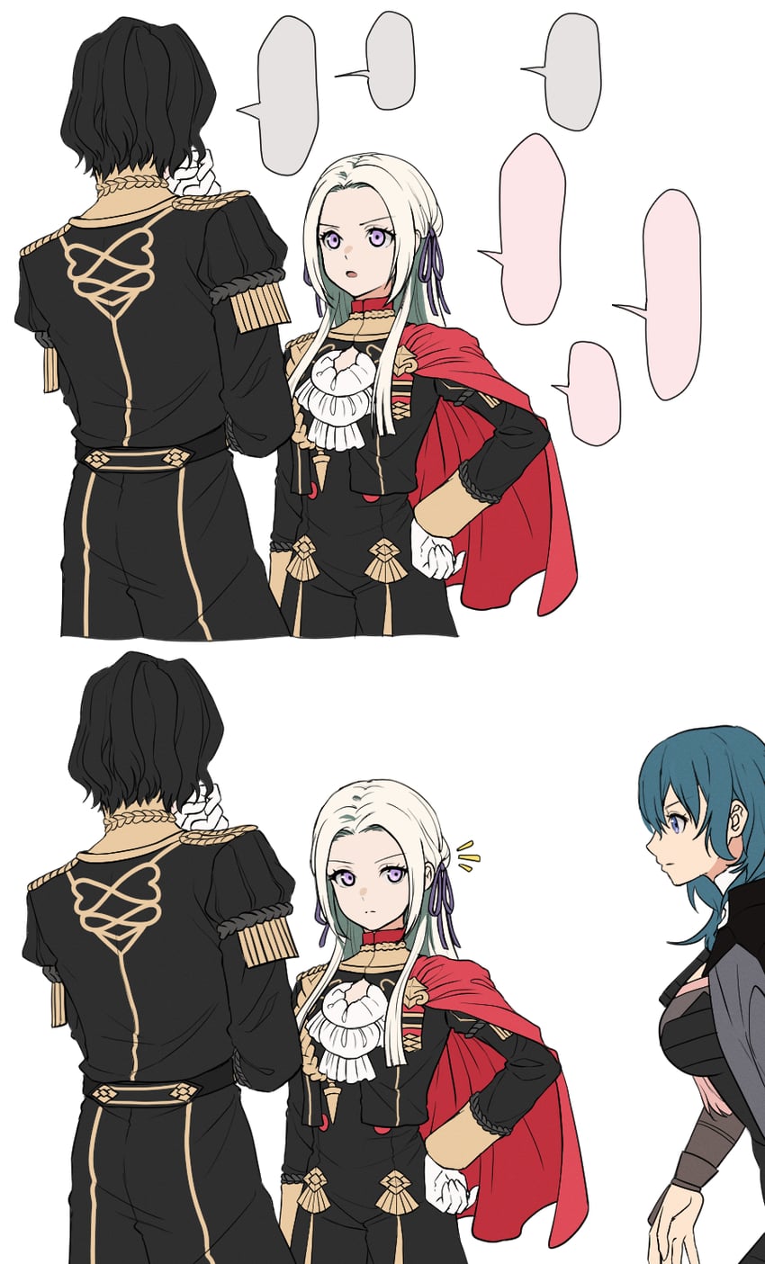 female byleth, edelgard von hresvelg, and hubert von vestra (fire emblem and 1 more) drawn by nieto_tokage