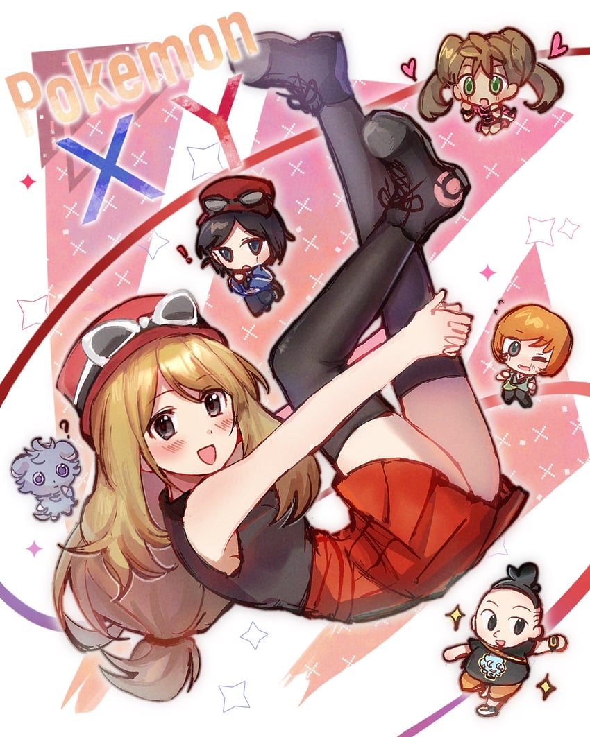 serena, calem, espurr, shauna, tierno, and 1 more (pokemon and 1 more) drawn by kabaxima_kin