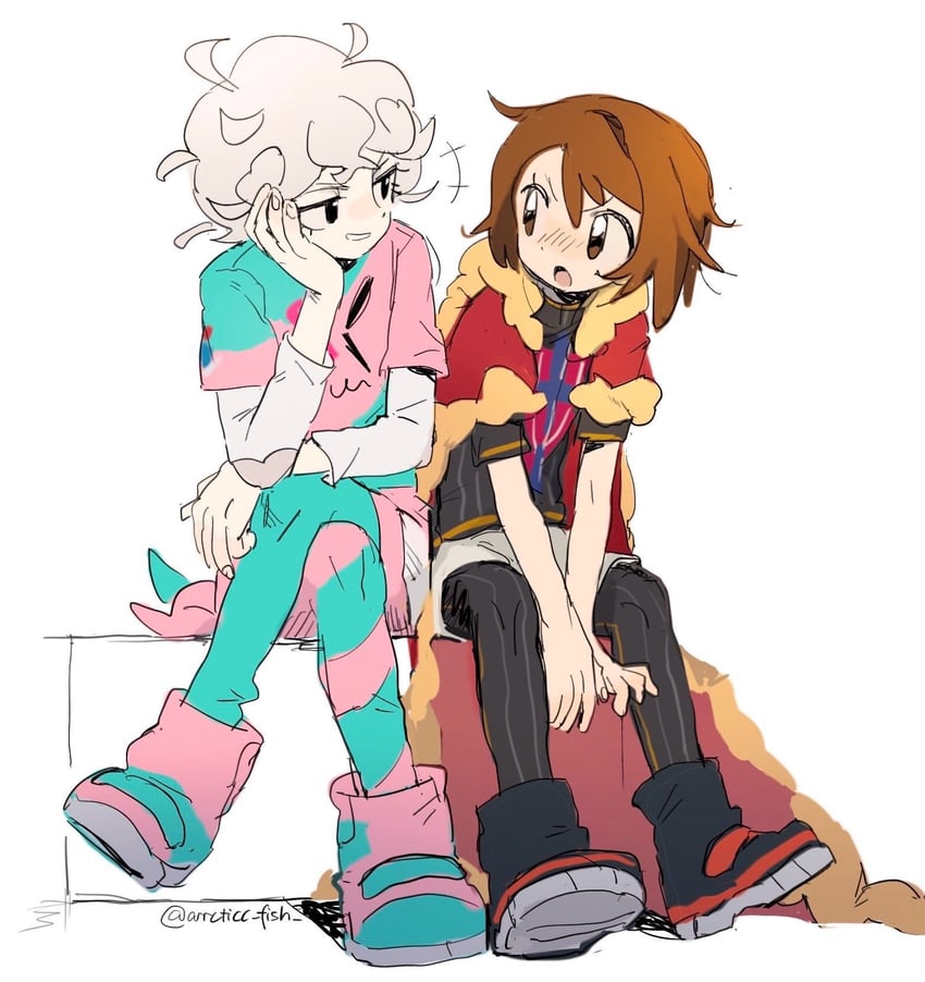 gloria, leon, and bede (pokemon and 1 more) drawn by arrcticc_fish