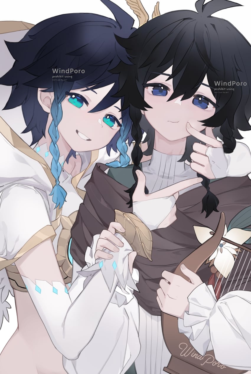 venti and nameless bard (genshin impact) drawn by windporo