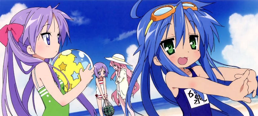 hiiragi kagami, izumi konata, hiiragi tsukasa, and takara miyuki (lucky star)