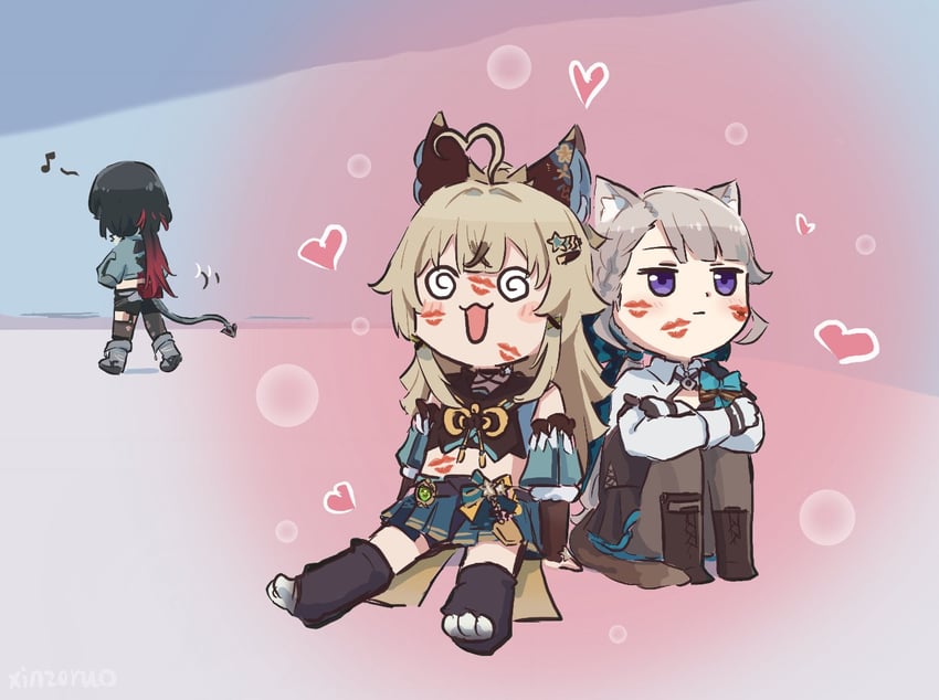 jane doe, lynette, and kirara (genshin impact and 2 more) drawn by xinzoruo