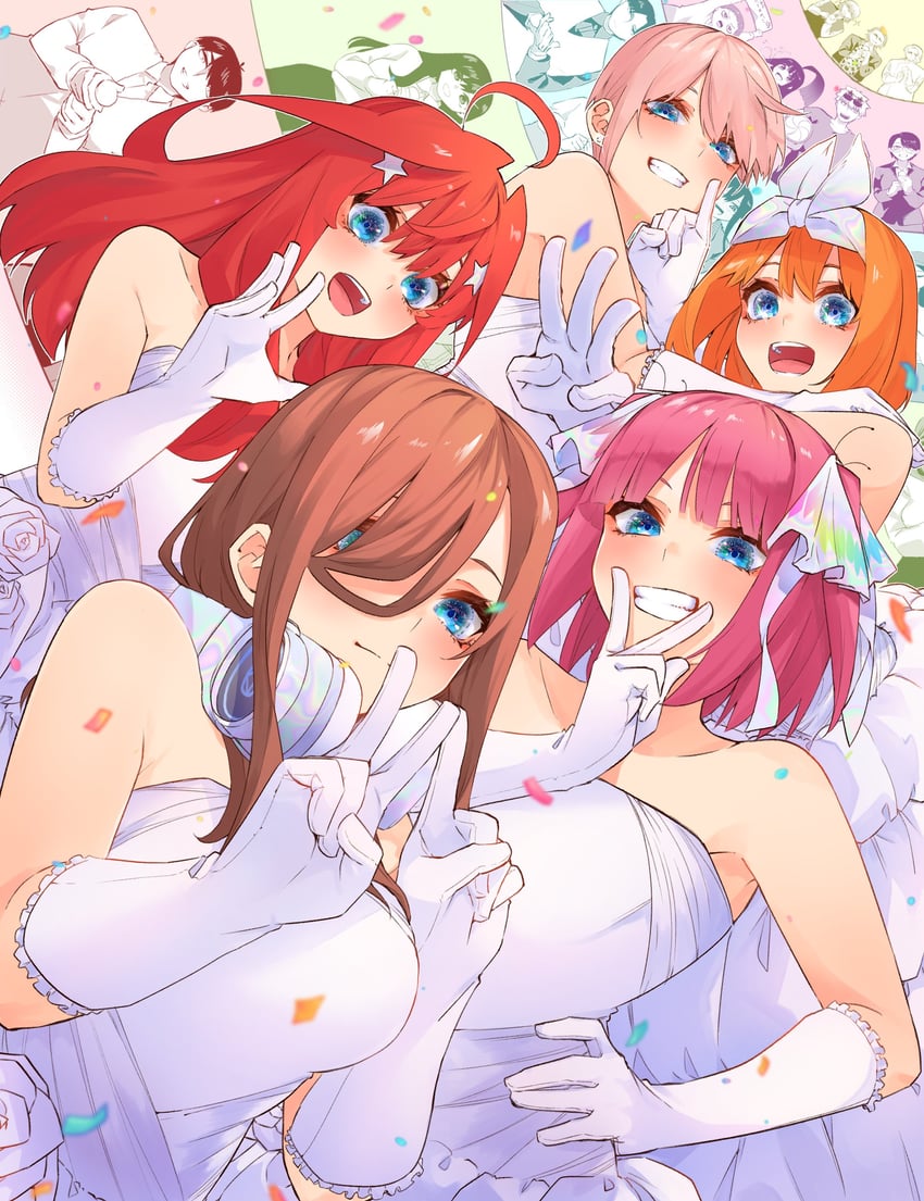 nakano nino, nakano miku, nakano yotsuba, nakano itsuki, nakano ichika, and 4 more (go-toubun no hanayome) drawn by mojyu_saico