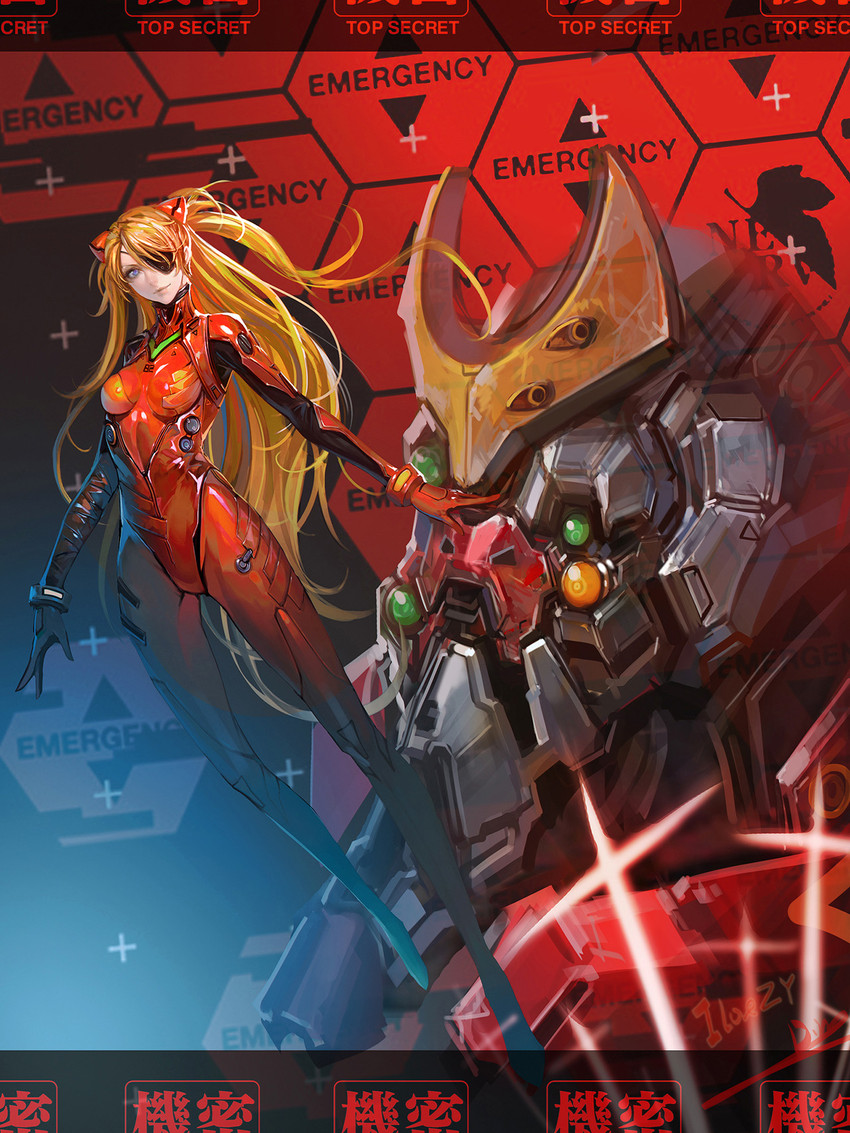 souryuu asuka langley, eva 02, and eva 02 prime beta (neon genesis evangelion and 2 more) drawn by smjim1986