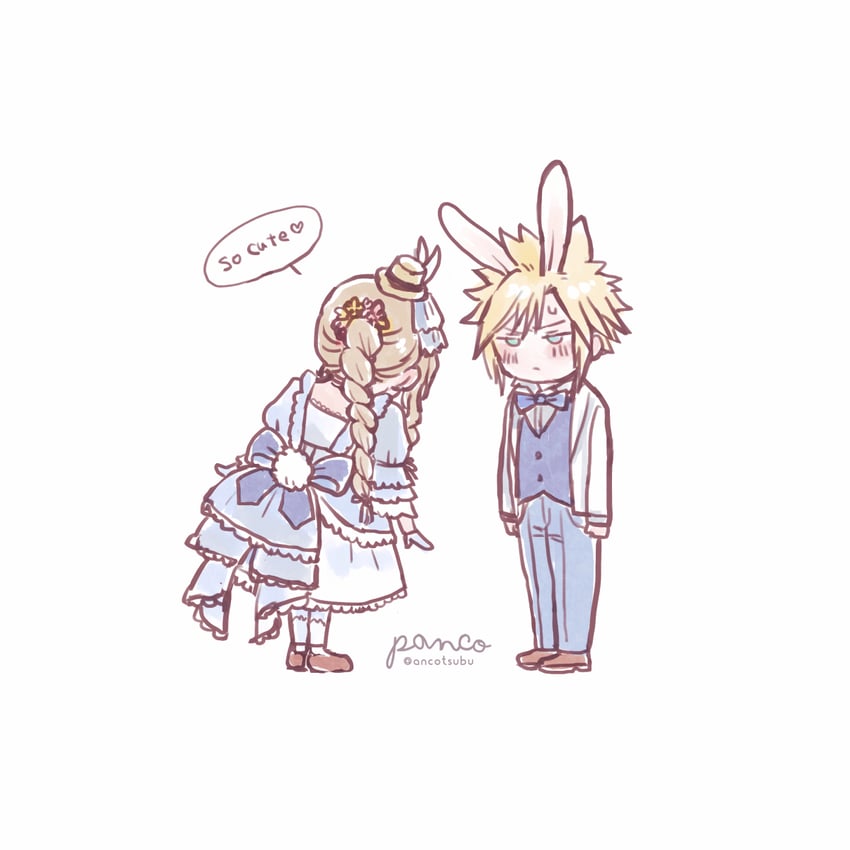 cloud strife and aerith gainsborough (final fantasy and 2 more) drawn by ancotsubu
