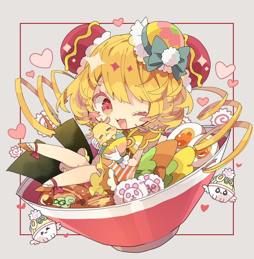 hanamichi ran, cure yum-yum, mem-mem, recipipi, and ramen recipipi (precure and 1 more) drawn by nikorashi-ka