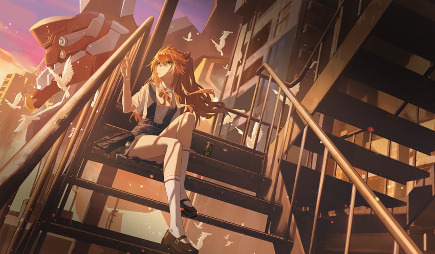souryuu asuka langley and eva 02 (neon genesis evangelion) drawn by ttk_(kirinottk)