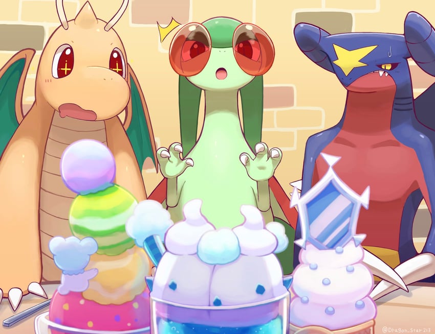 garchomp, dragonite, flygon, cubchoo, vanillish, and 1 more (pokemon) drawn by dragon_star213