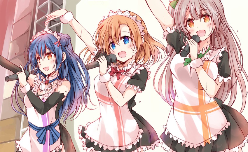 sonoda umi, minami kotori, and kosaka honoka (love live! and 1 more) drawn by fujisaki_kyouya