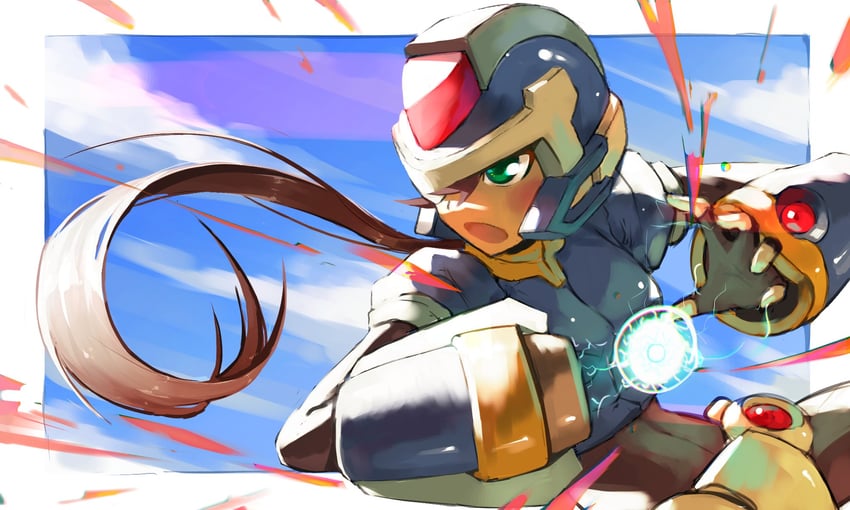aile and model x (mega man and 2 more) drawn by socksglows