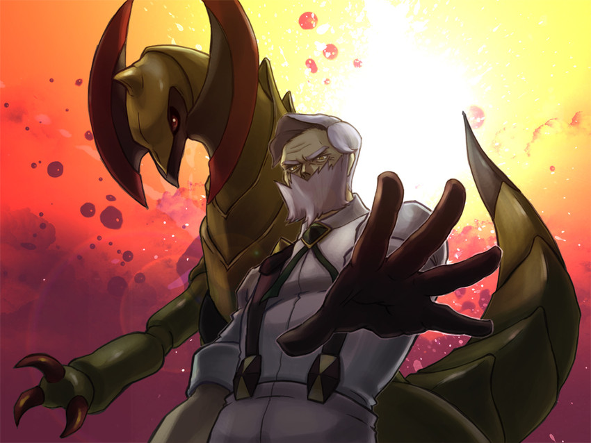 haxorus and drayden (pokemon and 1 more) drawn by yori_(pixiv257595)