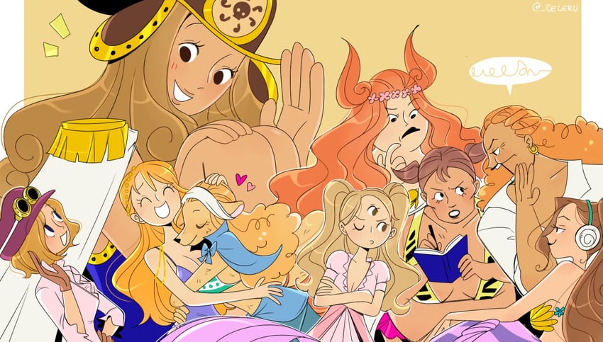 nami, charlotte pudding, koala, wanda, aphelandra, and 3 more (one piece) drawn by cesel