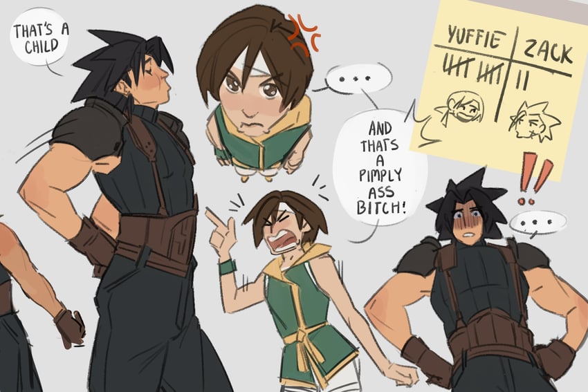 yuffie kisaragi and zack fair (final fantasy and 2 more) drawn by nerddynerb