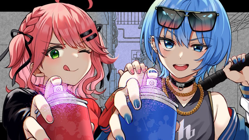 hoshimachi suisei and sakura miko (hololive and 1 more) drawn by unkai_amane