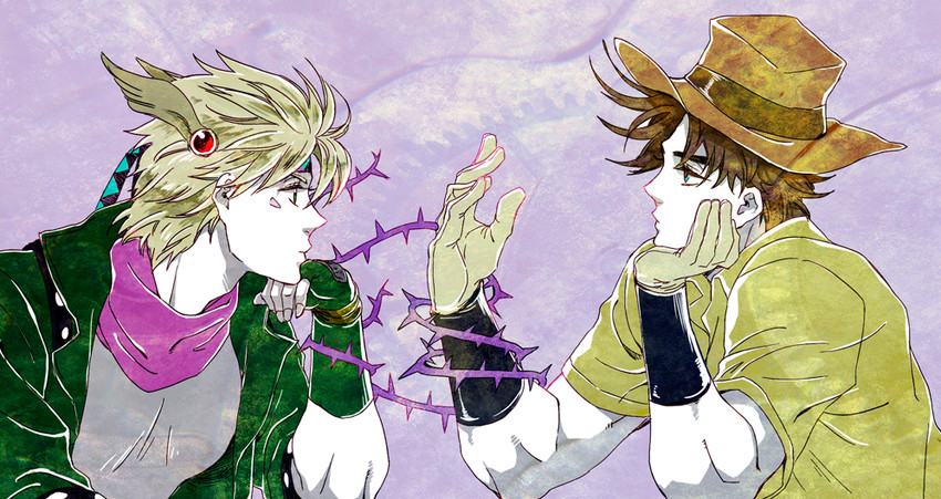 joseph joestar, caesar anthonio zeppeli, and hermit purple (jojo no kimyou na bouken and 1 more) drawn by vsjojo