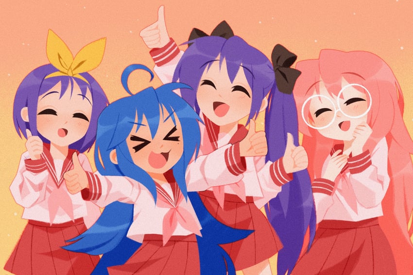 hiiragi kagami, izumi konata, hiiragi tsukasa, and takara miyuki (lucky star) drawn by stripedpants