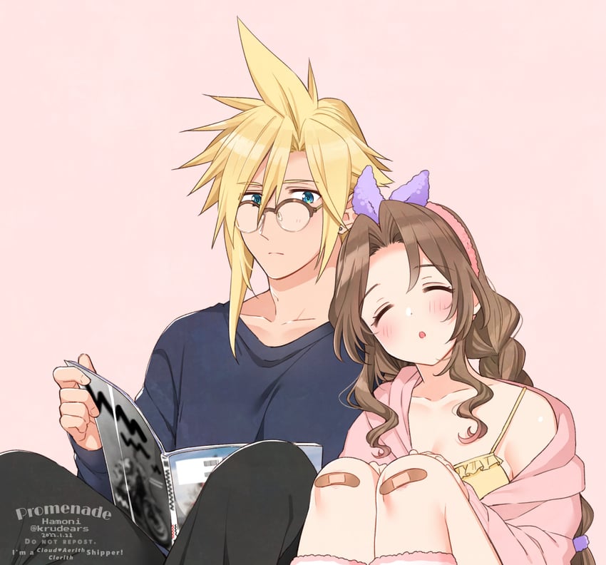 cloud strife and aerith gainsborough (final fantasy and 2 more) drawn by krudears