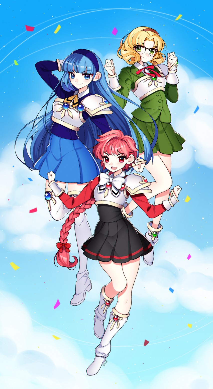 shidou hikaru, ryuuzaki umi, and hououji fuu (magic knight rayearth) drawn by loggi