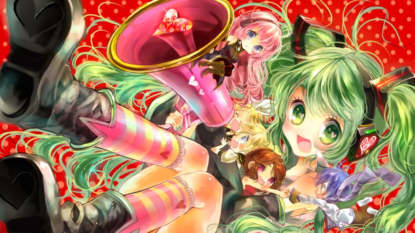 hatsune miku, kagamine rin, kagamine len, megurine luka, kaito, and 1 more (vocaloid) drawn by sakura_shiori