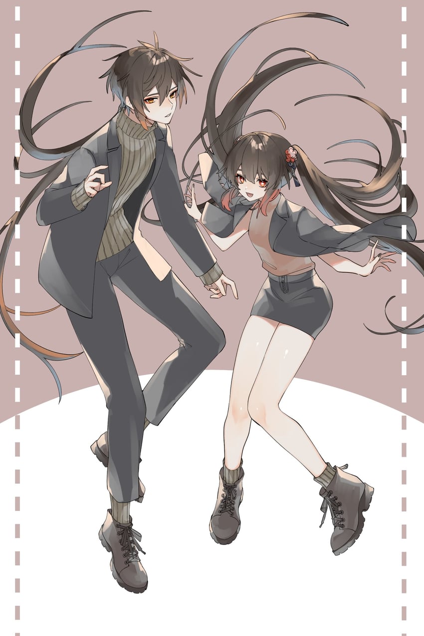hu tao and zhongli (genshin impact) drawn by ebibi_chiriri