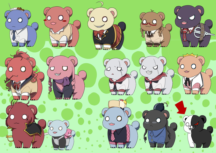 monokuma, inukai isuke, sagae haruki, hashiri nio, ichinose haru, and 11 more (danganronpa and 3 more) drawn by mizuki_(1054311109)