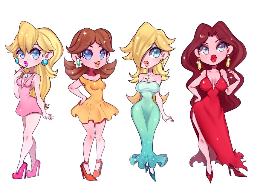 princess peach, rosalina, princess daisy, and pauline (mario) drawn by raven_(04070714)