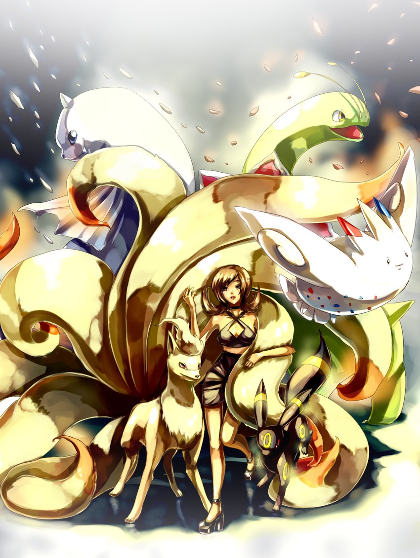 umbreon, lyra, togekiss, ninetales, meganium, and 1 more (pokemon and 1 more) drawn by sa-dui
