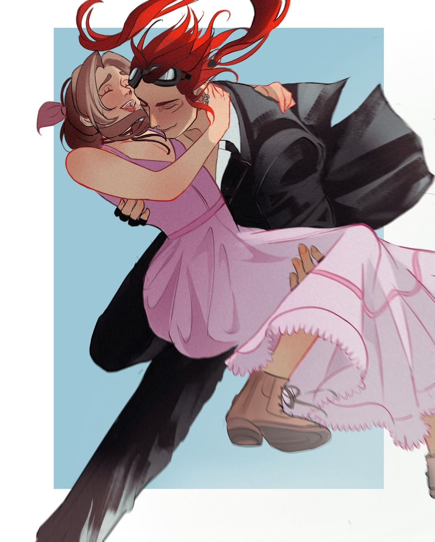 aerith gainsborough and reno (final fantasy and 2 more) drawn by banditsecrets