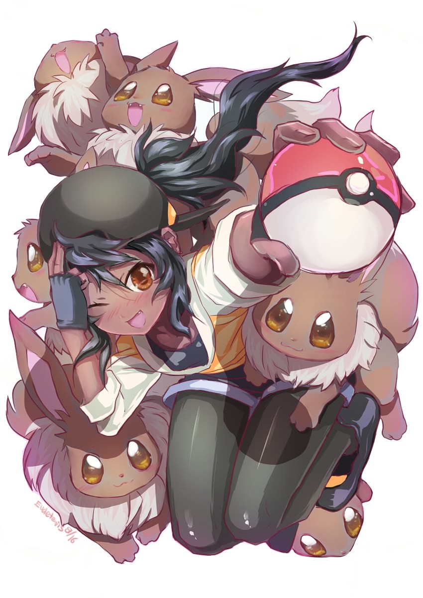 eevee and female protagonist (pokemon and 1 more) drawn by eudetenis