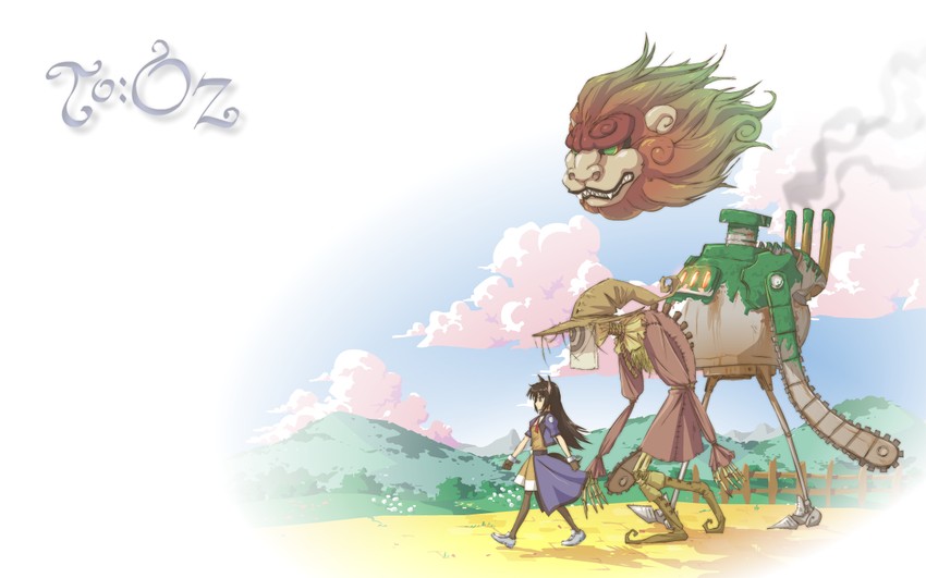 dorothy gale, tin man, scarecrow, cowardly lion, and toto (the wizard of oz) drawn by john_su