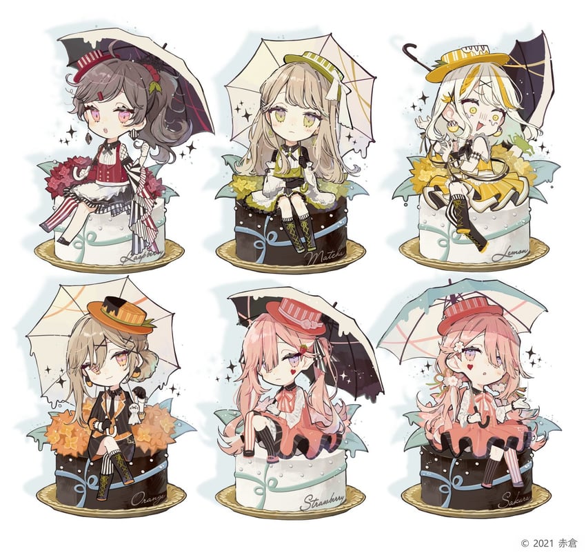 konogata yui, takarai tsurugi, kamiusagi rena, akasaki ryoko, sakurajima marika, and 1 more (chokokeki 6 shimai) drawn by akakura