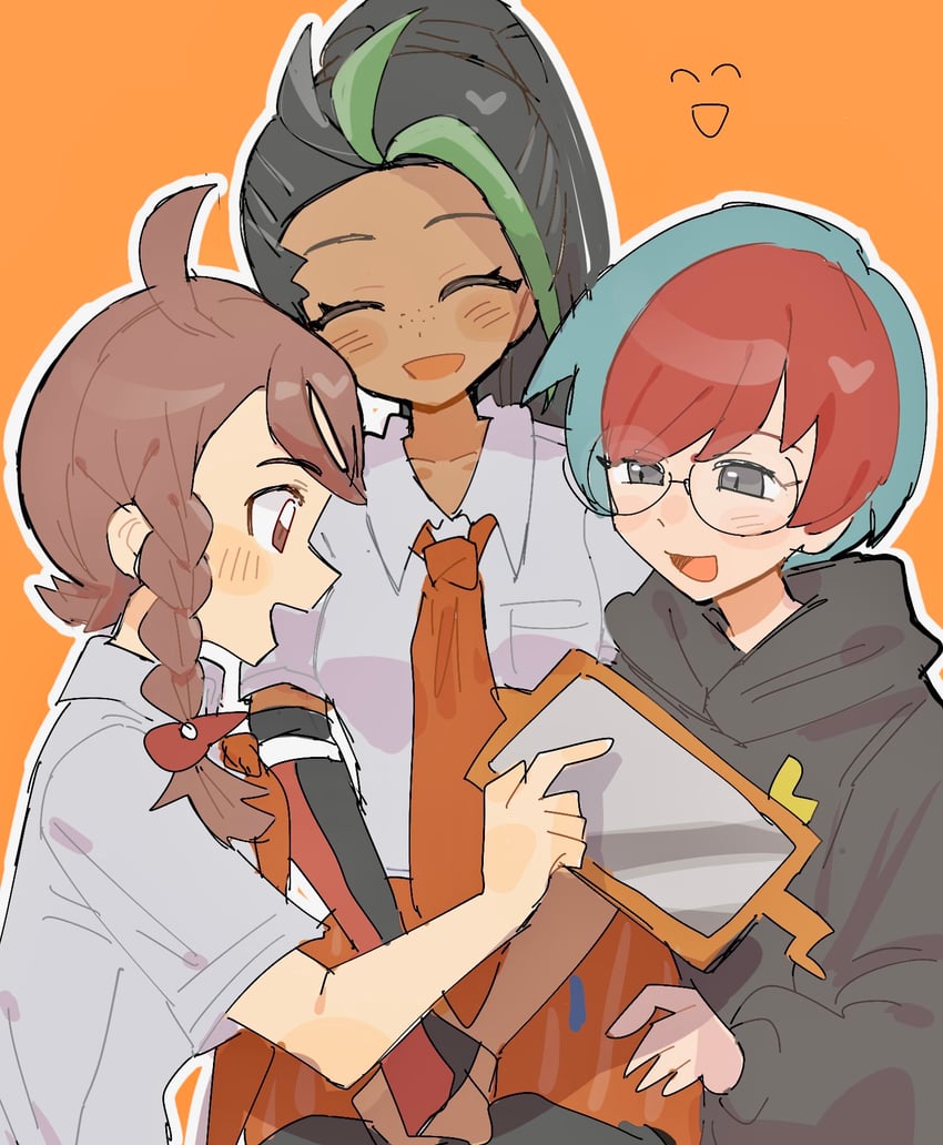 rotom, juliana, rotom phone, nemona, and penny (pokemon and 1 more) drawn by han0579