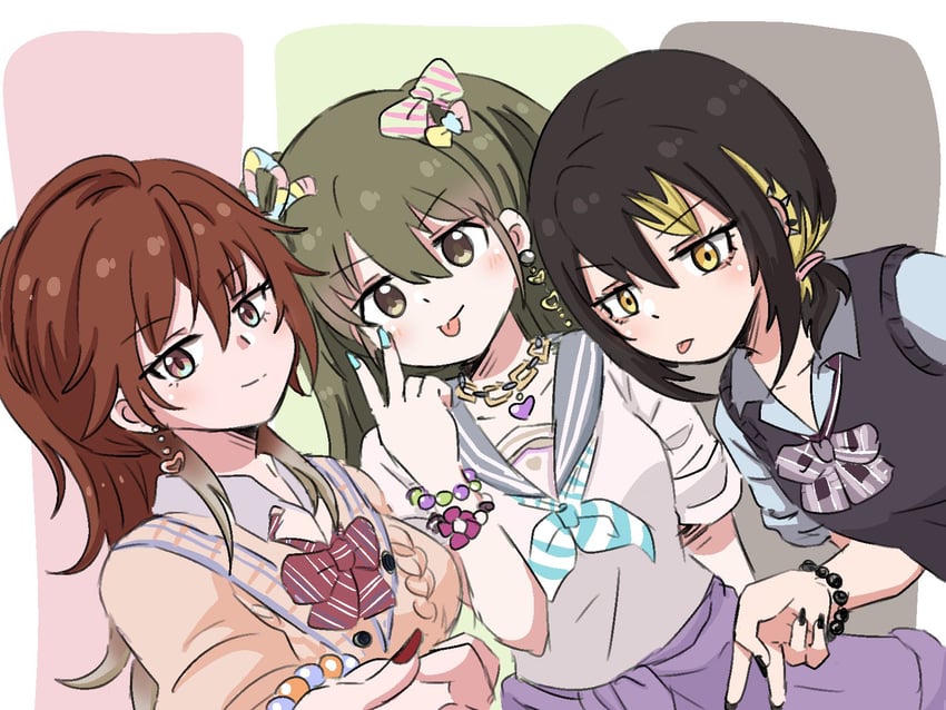 nanakusa nichika, aketa mikoto, and ikaruga luca (idolmaster and 1 more) drawn by artisansg_lily