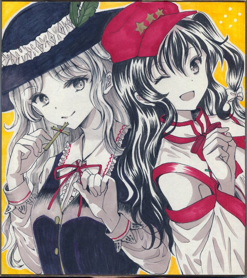 jacket girl and label girl (touhou and 1 more) drawn by hajike_akira