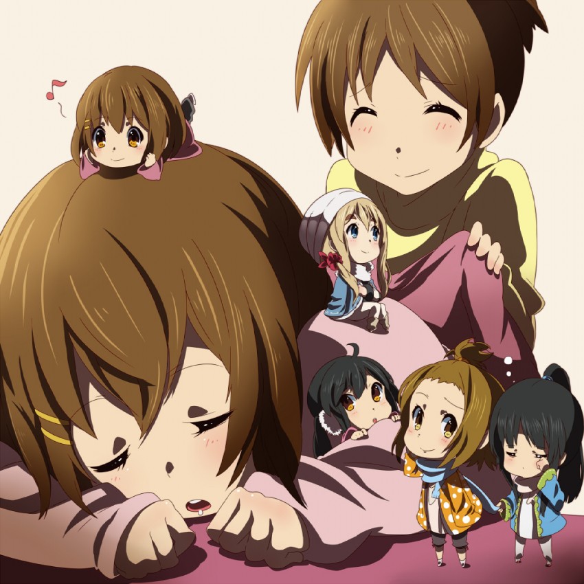 akiyama mio, nakano azusa, hirasawa yui, tainaka ritsu, kotobuki tsumugi, and 1 more (k-on!) drawn by hajime_(hajime-ill-1st)