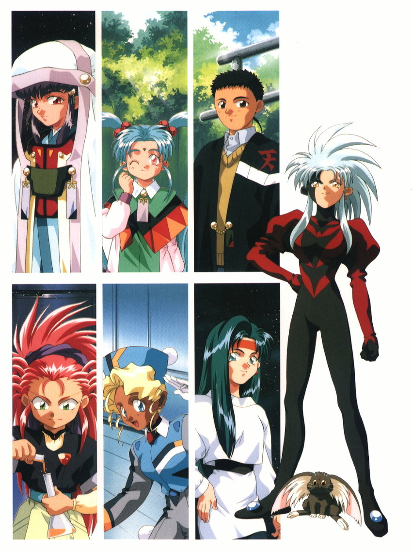 ryouko, masaki sasami jurai, kuramitsu mihoshi, masaki aeka jurai, ryou-ouki, and 3 more (tenchi muyou! and 1 more) drawn by kajishima_masaki