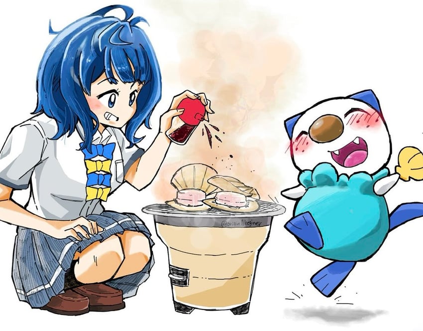 oshawott and yanami anna (pokemon and 1 more) drawn by originbeginer