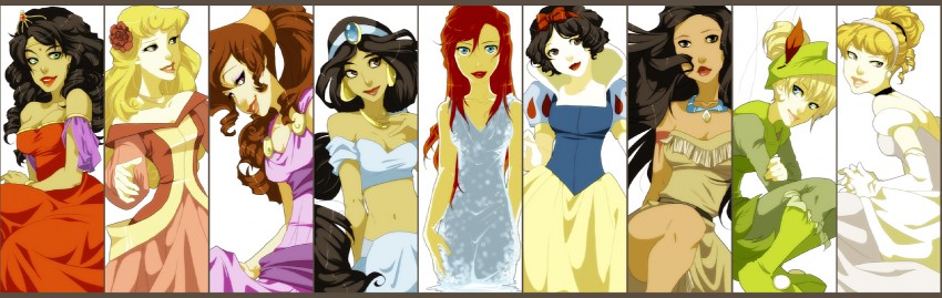 ariel, snow white, jasmine, tinker bell, aurora, and 4 more (disney and 11 more) drawn by darci_robbins