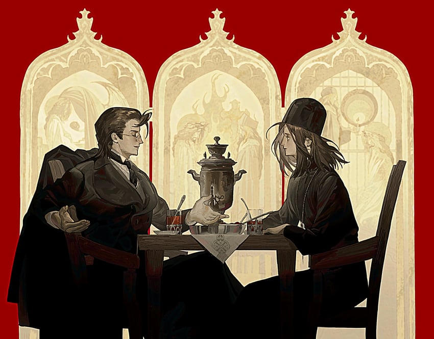 jesus, alexei karamazov, and ivan karamazov (the brothers karamazov) drawn by jadetilaurant