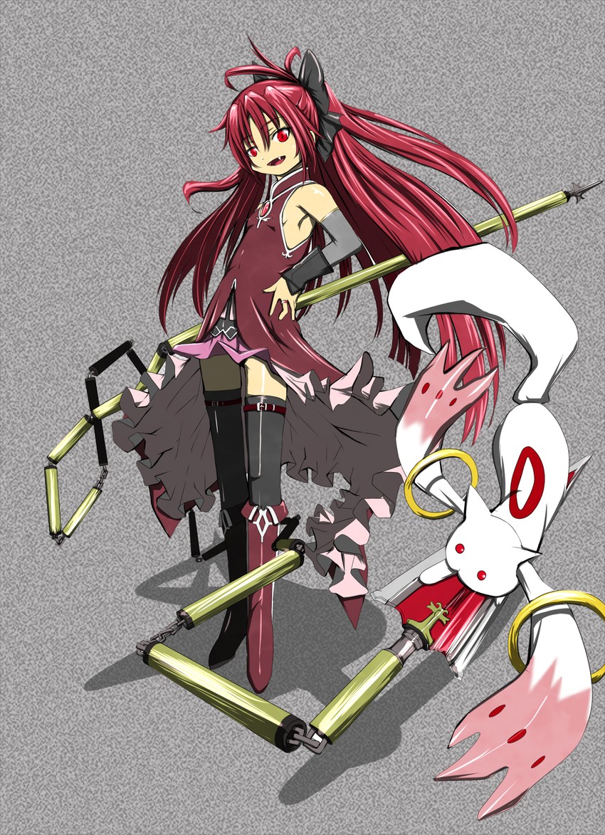sakura kyoko and kyubey (mahou shoujo madoka magica) drawn by deretuntun_(699825)