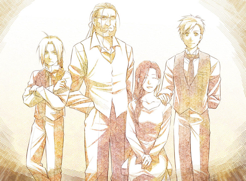 edward elric, alphonse elric, van hohenheim, and trisha elric (fullmetal alchemist) drawn by nagi_yusura