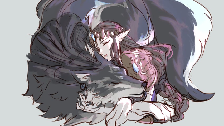 link, princess zelda, and wolf link (the legend of zelda and 1 more) drawn by kurokawa_karasu
