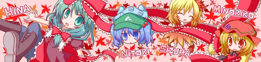 kawashiro nitori, kagiyama hina, aki minoriko, and aki shizuha (touhou) drawn by komakoma_(magicaltale)