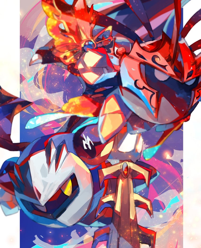 meta knight and morpho knight (kirby) drawn by chikichi