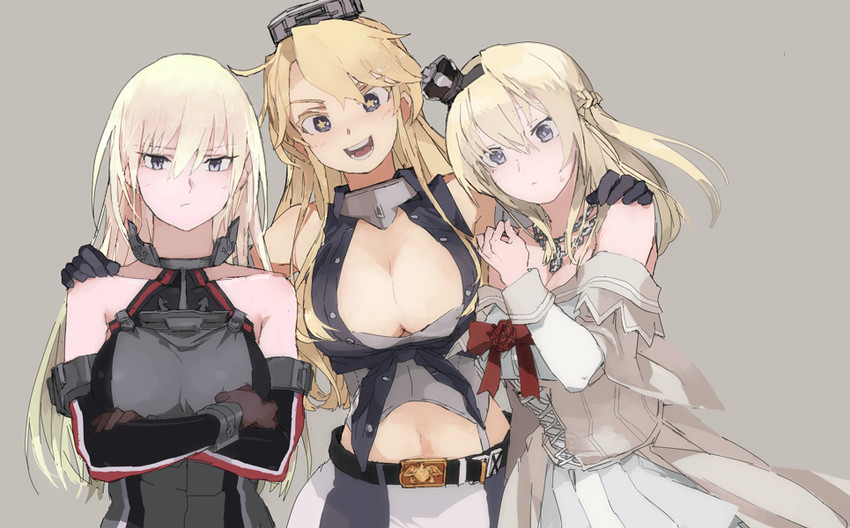 bismarck, iowa, and warspite (kantai collection) drawn by hageshii_nakano
