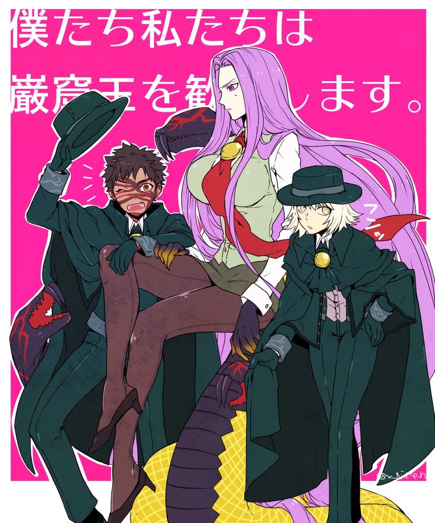 jeanne d'arc alter, medusa, edmond dantes, angra mainyu, and gorgon (fate and 3 more) drawn by hibiki_(nilten)