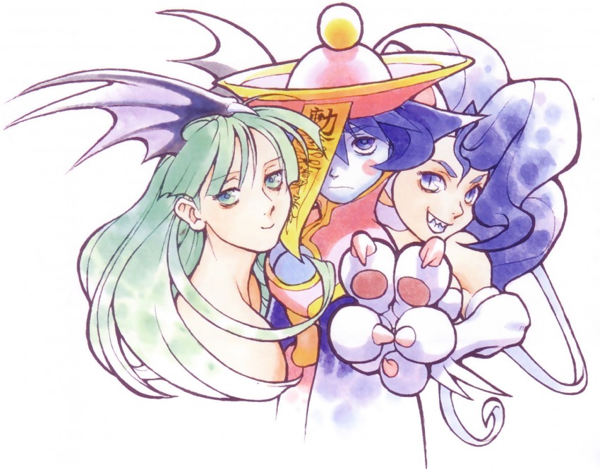 morrigan aensland, felicia, and hsien-ko (darkstalkers) drawn by bengus
